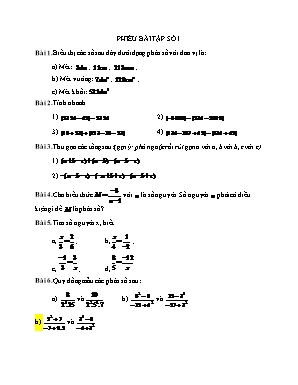 Phiếu bài tập số 1 - Môn Toán Lớp 6
